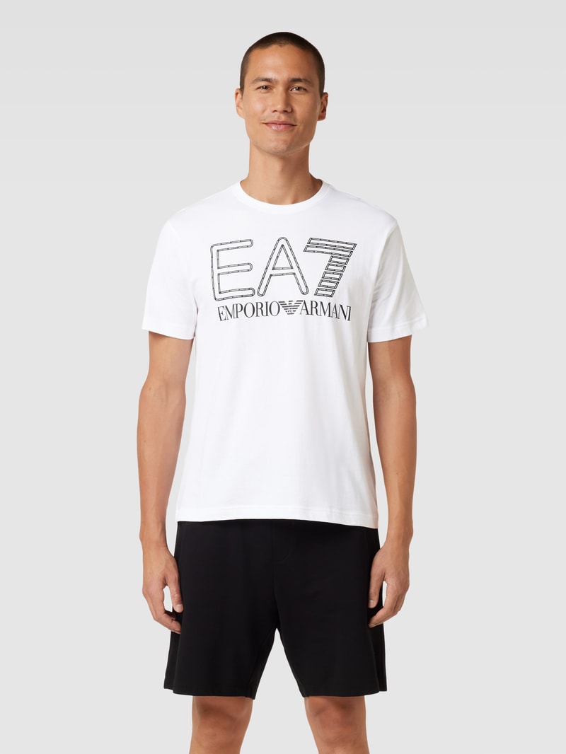 T-Shirt mit Label-Print in weiß