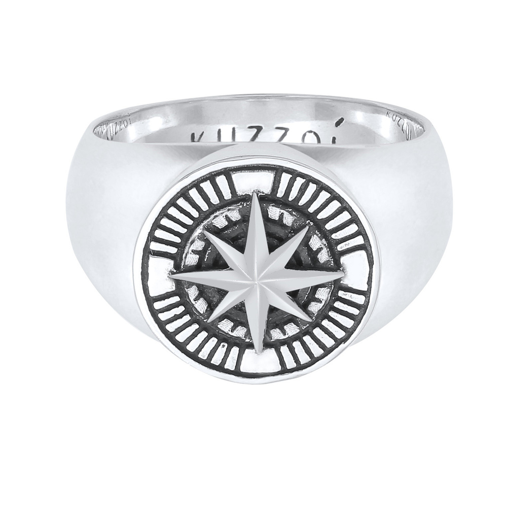KUZZOI KUZZOI Bague Hommes sceau boussole vintage en argent sterling 925 Bague