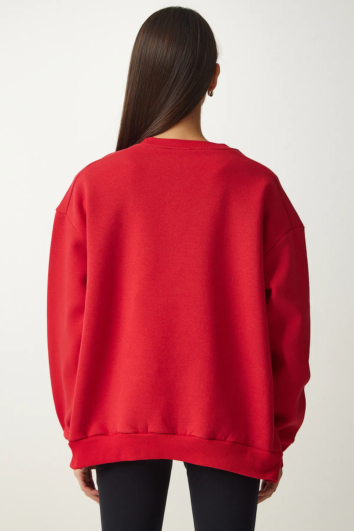 Happiness İstanbul  Rotes Damen-Sweatshirt mit Reißverschluss, detailliertem, erhöhtem Strickmuster UB00148