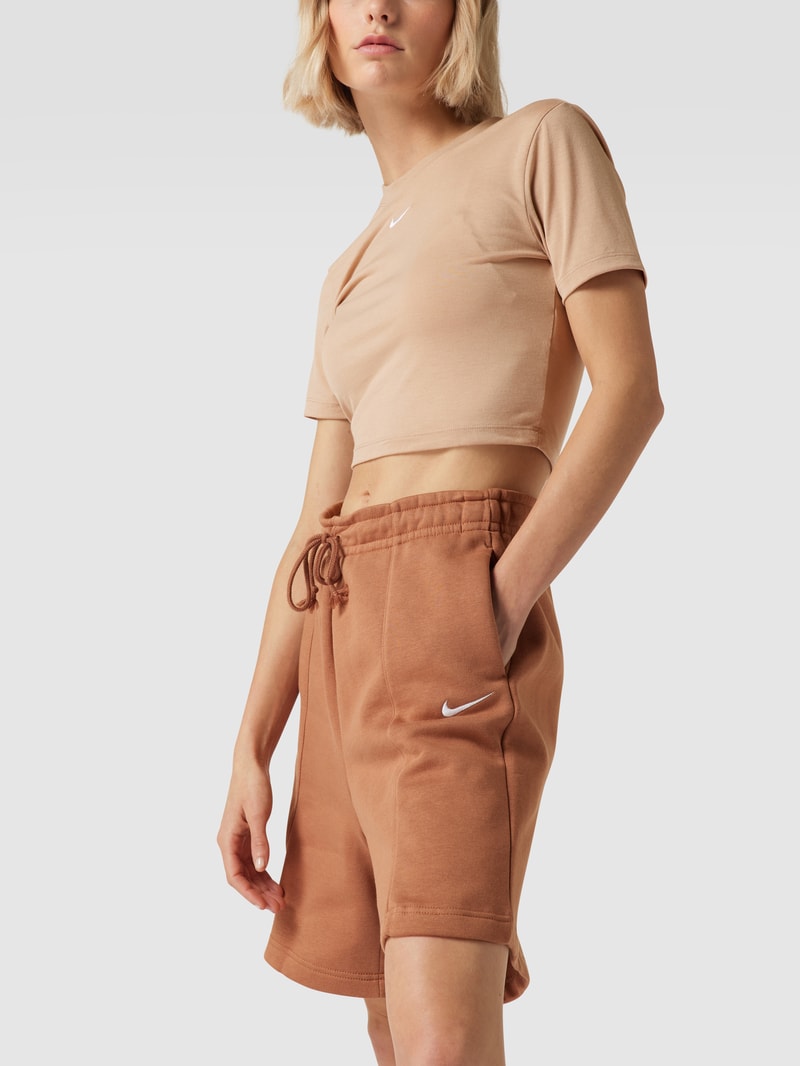 Sweatshorts mit Label-Stitching in hellbraun