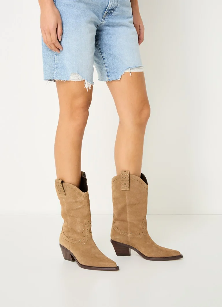 Stivali da cowboy in pelle scamosciata Dune London Podeo con borchie