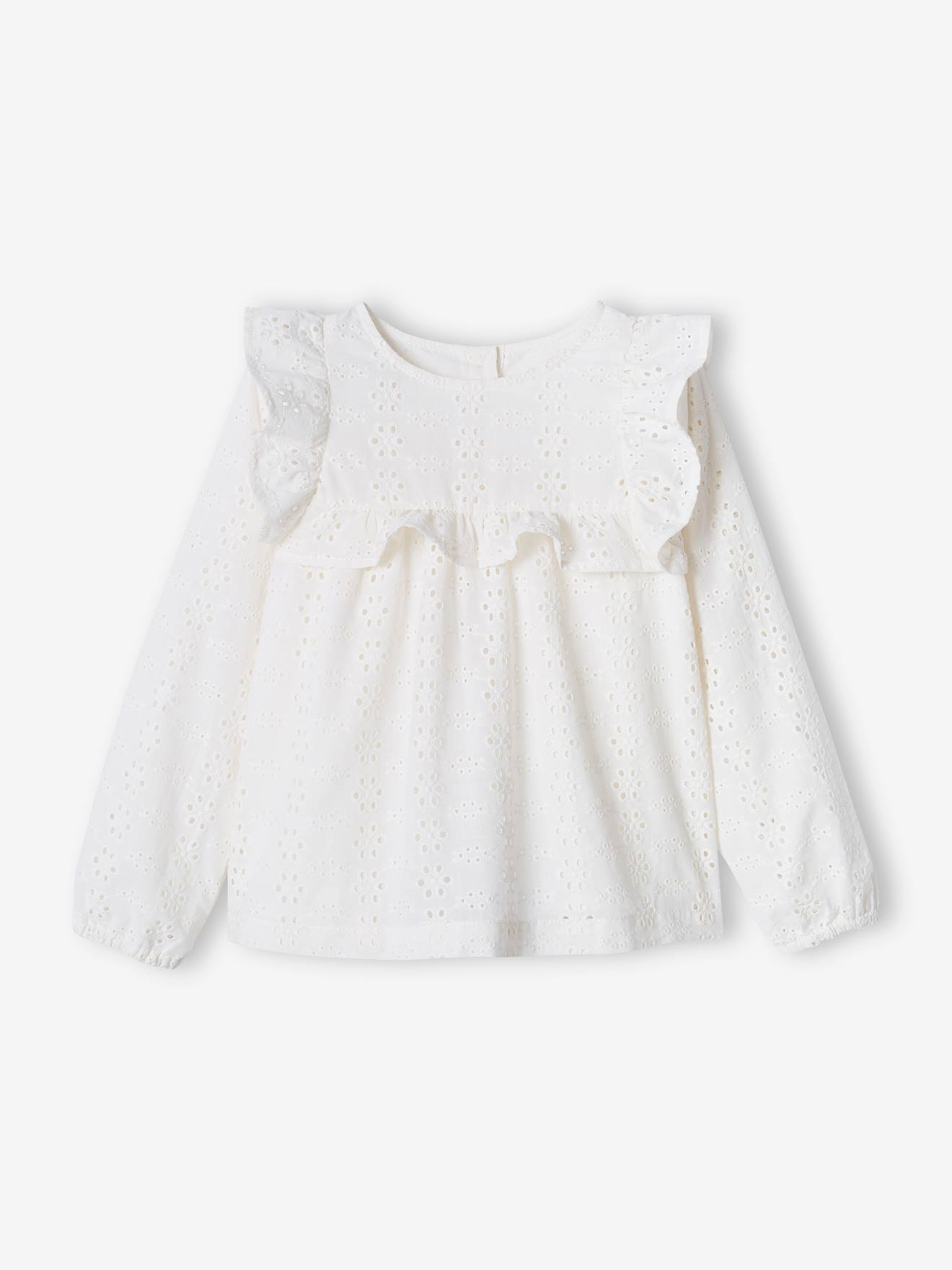 Blouse à volants en broderie anglaise fille écru
