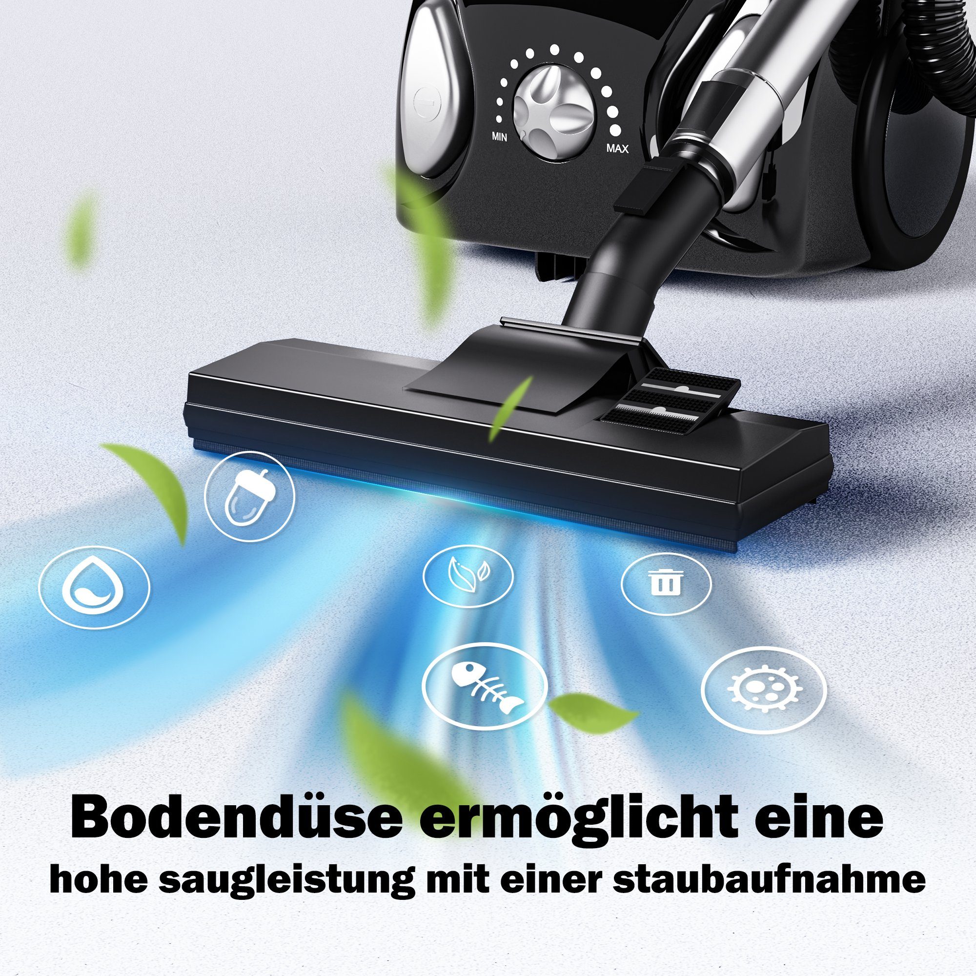 Mutoy Bodenstaubsauger Bodenstaubsauger, Staubsauger,Power Efficiency Motor, 1200,00 W, mit Beutel, Einstellung der Saugleistung,Automatischer Kabeleinzug,für Hartboden