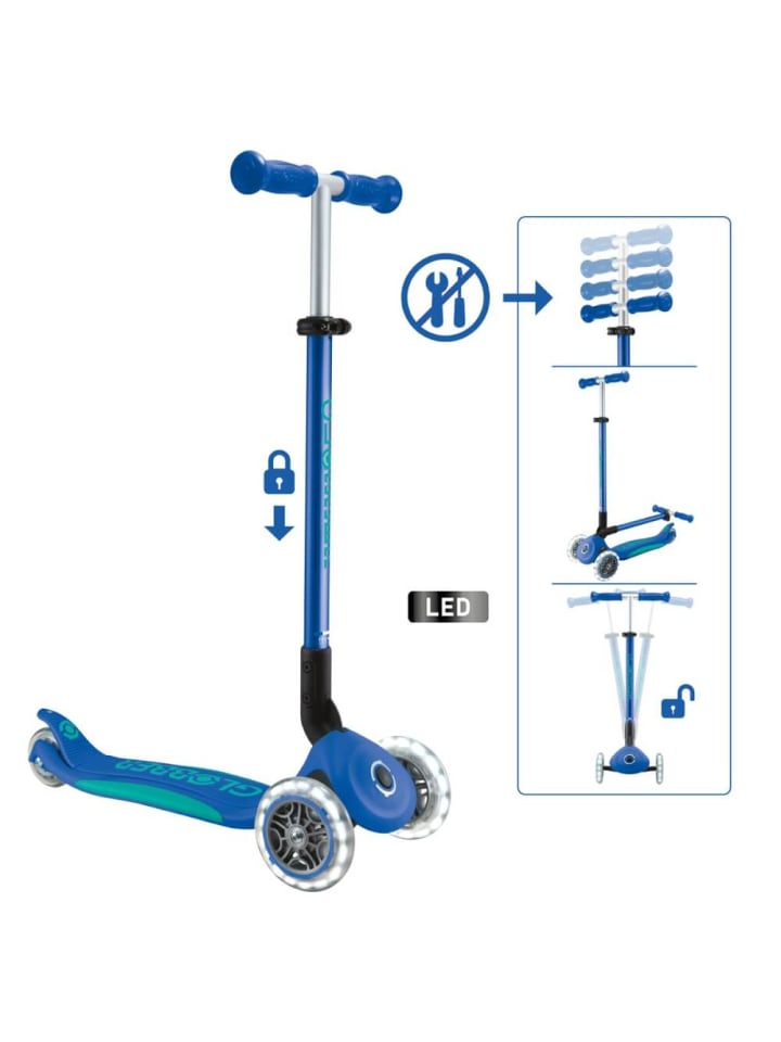 GLOBBER Roller Scooter primo Klappbar Plus Lights dunkelblau-türkis, 3-9 Jahre günstig kaufen onesize
