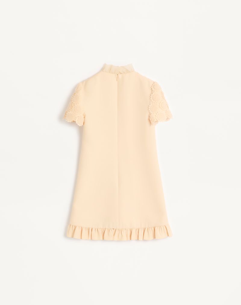 Vestido curto de crepe bordado de alta costura