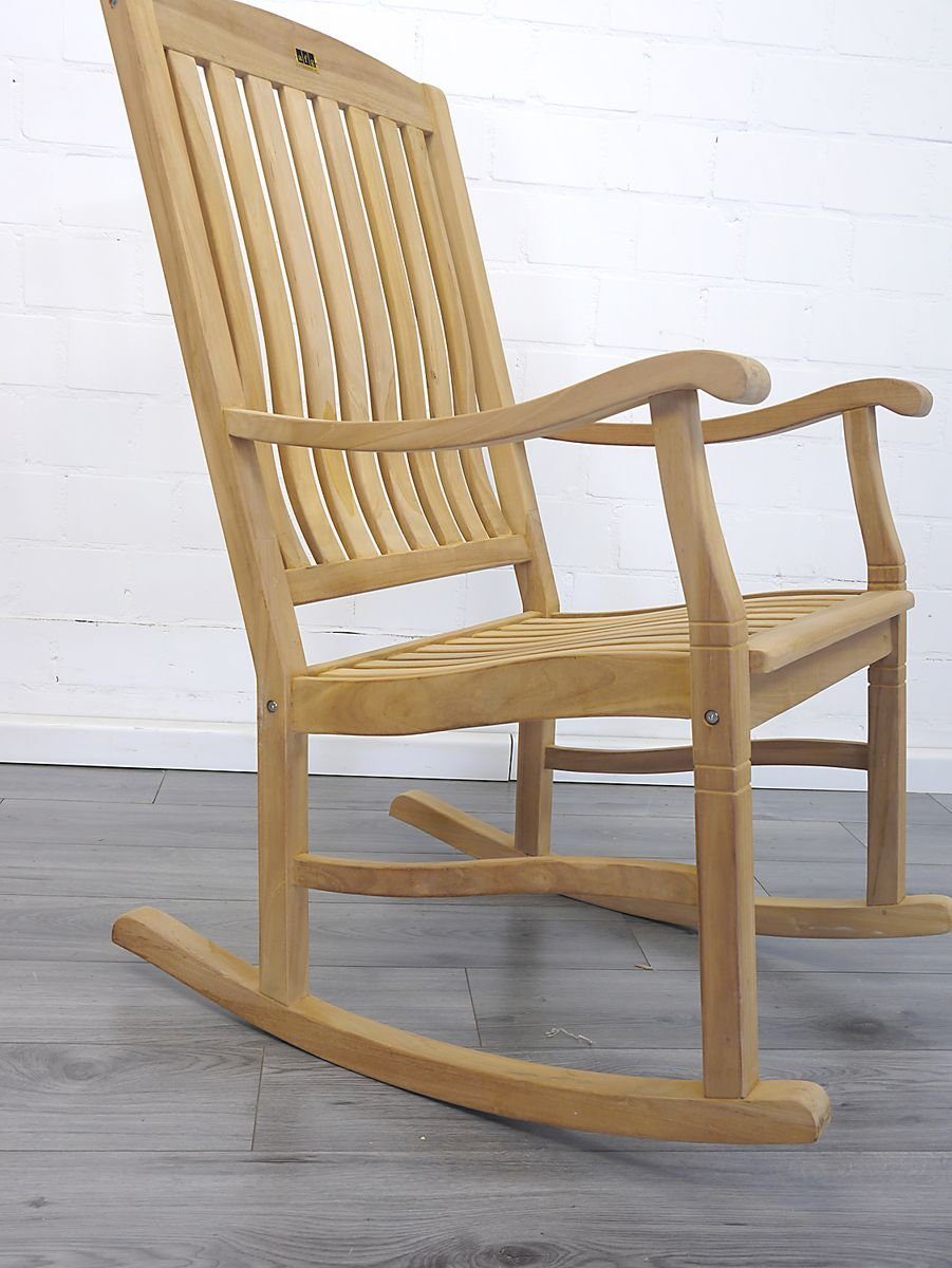 AFG Schaukelstuhl Schaukelstuhl Gartenstuhl Teak Massivholz für drinnen und draußen