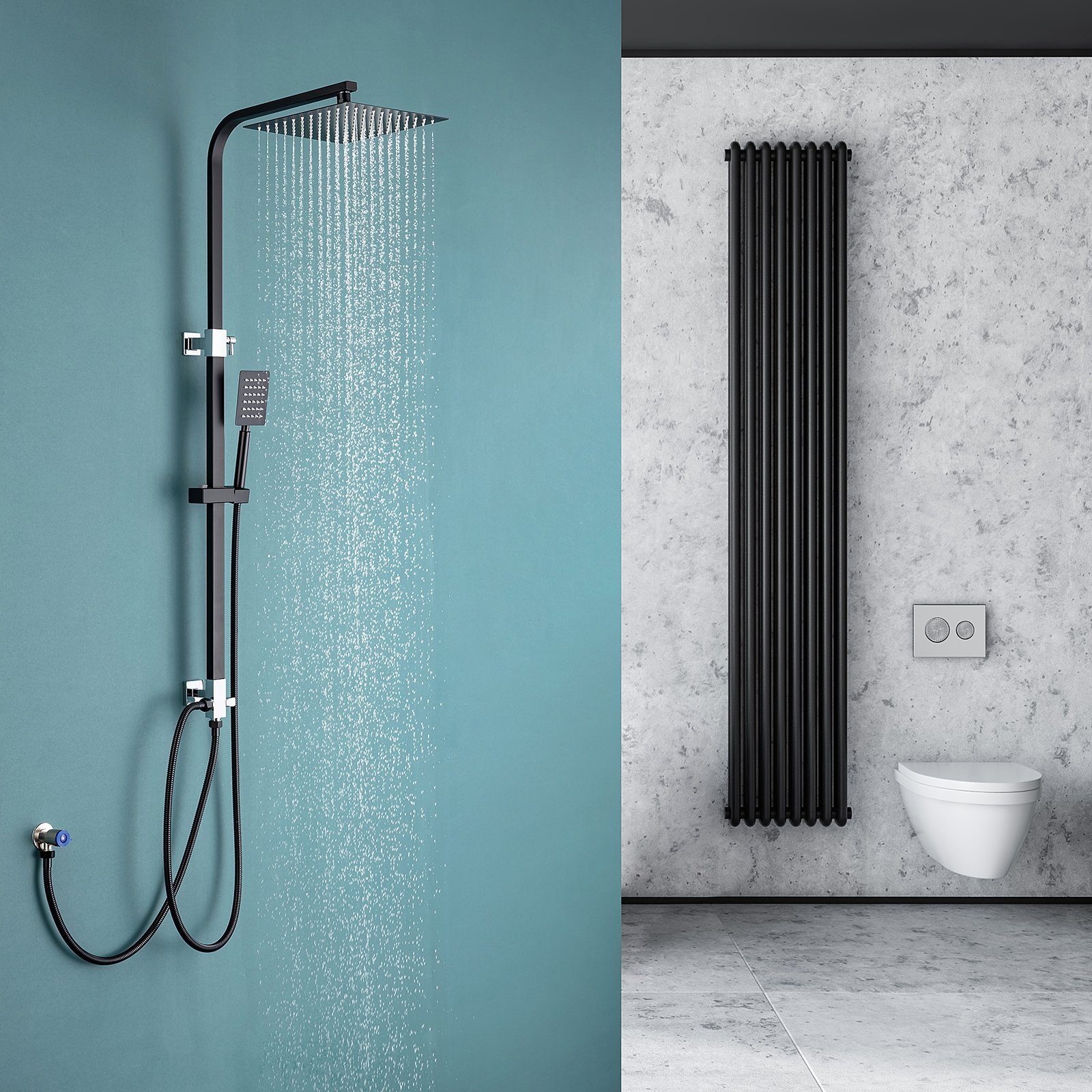 Auralum Brausegarnitur Duschsystem Duschstange mit Regendusche höhenverstellbar Duschset, Schwarz, Duschsäule, mit Handbrause