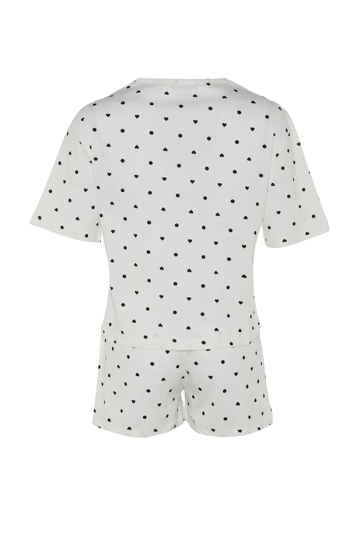 Trendyol Collection  Weißes, gestricktes Pyjama-Set aus 100 % Baumwolle mit herzgemusterten T-Shirts und Shorts THMSS21PT1485