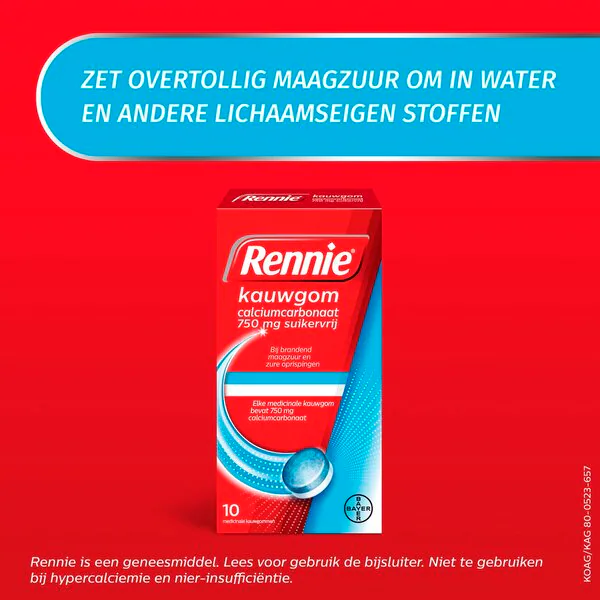 Rennie žuvačka s uhličitanom vápenatým 750 mg bez cukru - 10 kusov