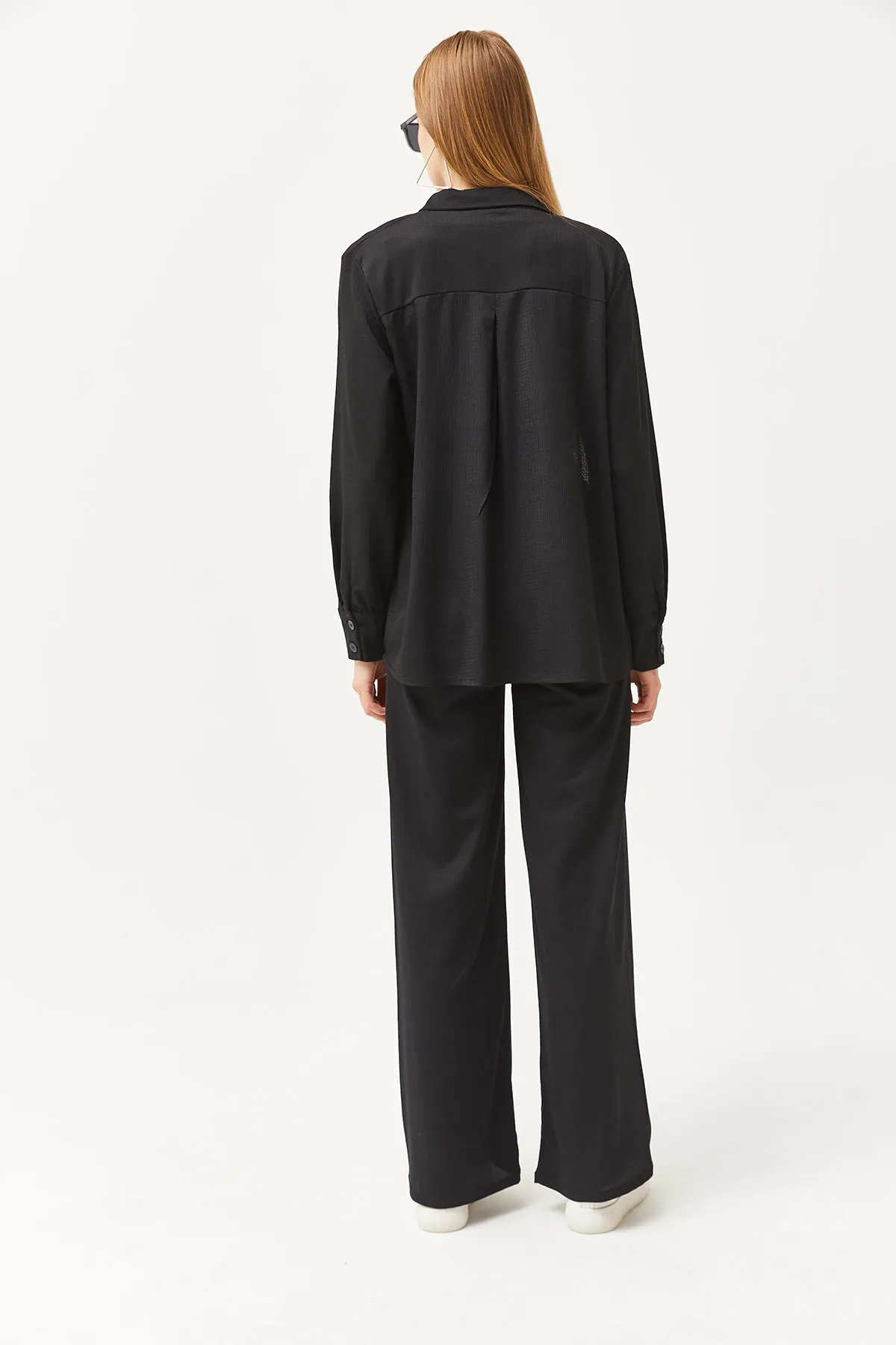 Olalook  Damen Schwarzes Hemd Bluse Hose 3-teiliges Set TKM-19000270
