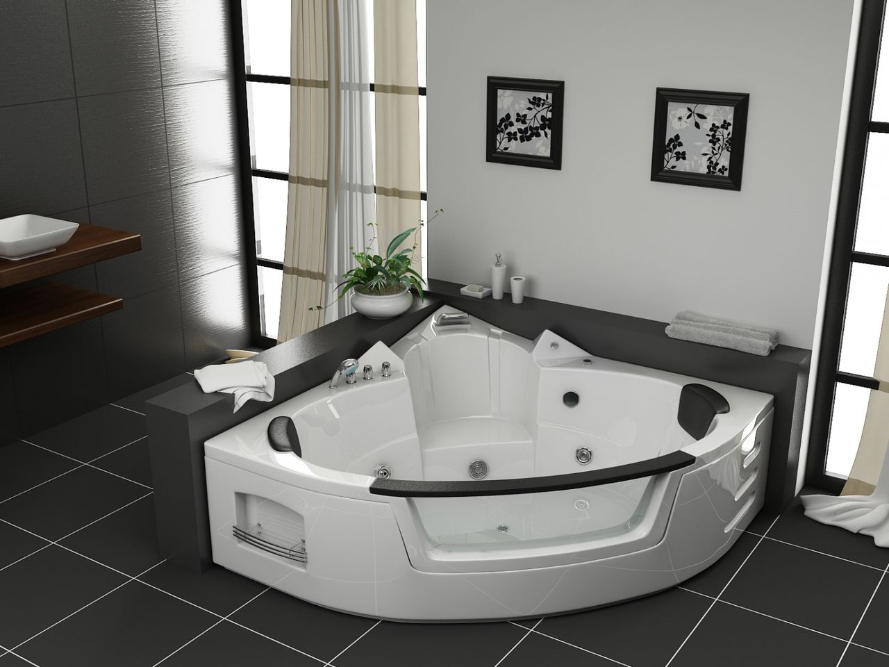 PureHaven Whirlpool 152x152 cm Heizung Reinigungsprogramm & Lichttherapie Wasserfall 12 Hydrojets