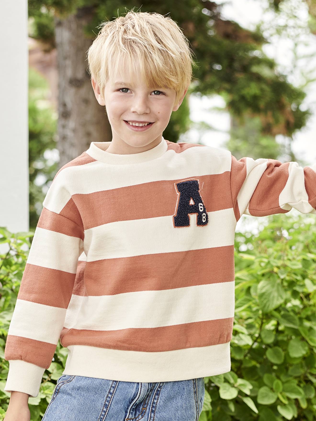 Vertbaudet Jungen Sweatshirt mit Frottee-Patch Oeko-Tex - aprikose