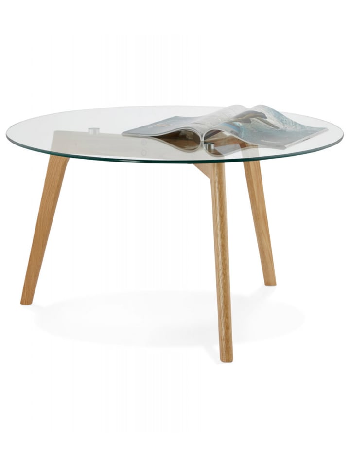 KADIMA DESIGN Runder Glas Couchtisch mit Eichenholz Beinen | Zeitgenössisch günstig kaufen onesize