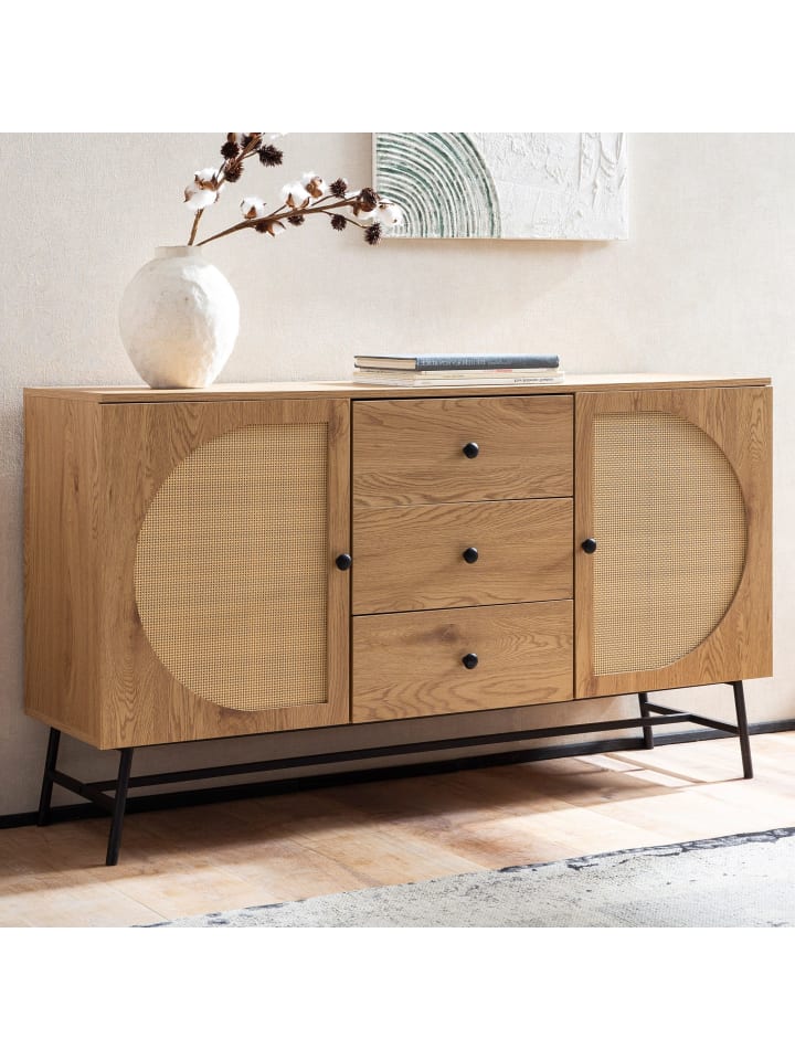 KADIMA DESIGN Sideboard 140x80x40 cm Kommode Eiche-Dekor mit Rattan Geflecht günstig kaufen onesize