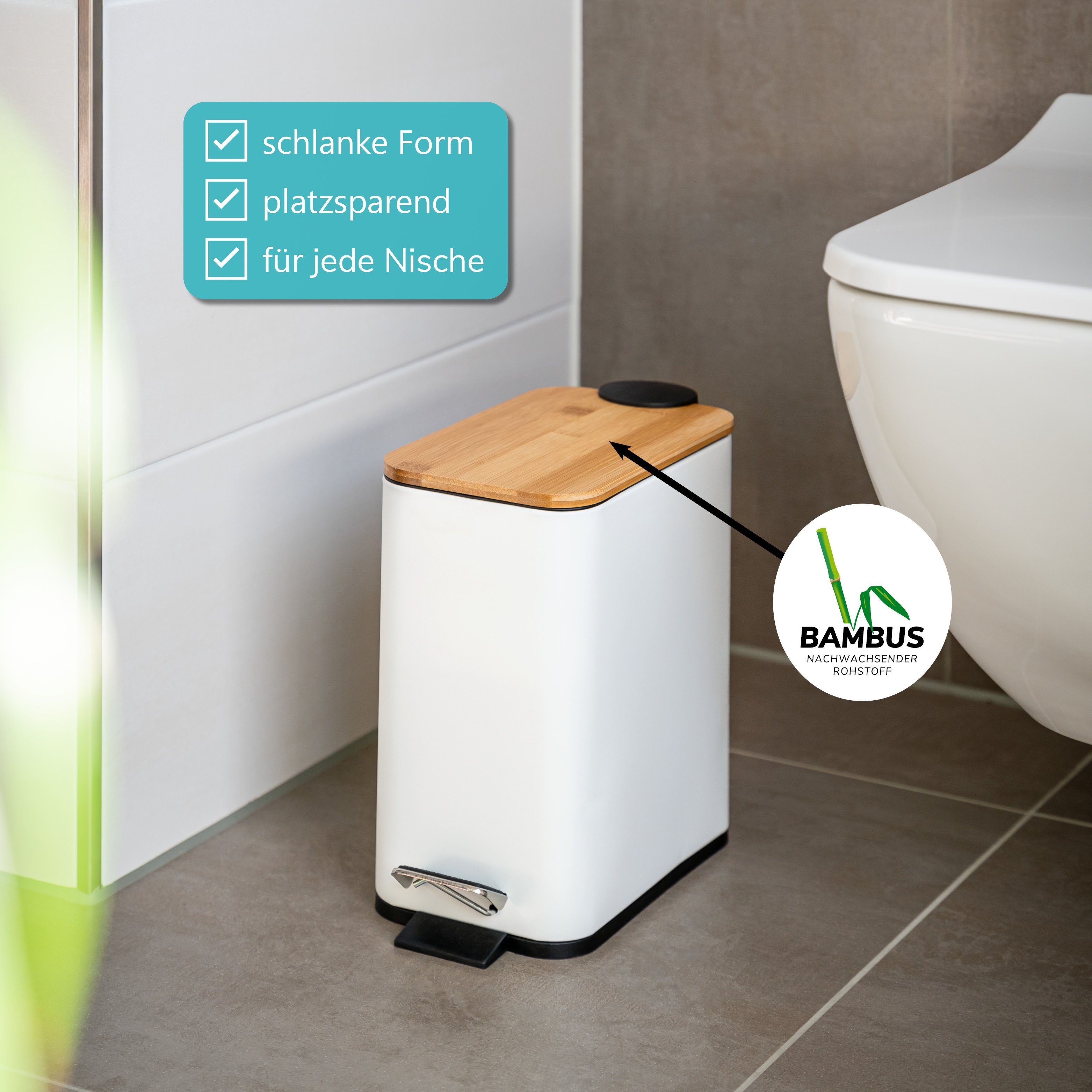 bremermann Kosmetikeimer mit Bambus-Deckel und Soft-Close, 5 l