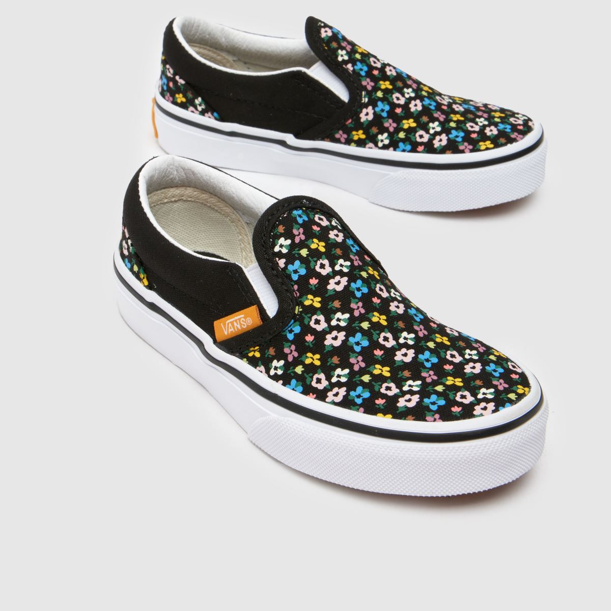 Vans svarta multifärgade klassiska slip-on flickor juniorskor