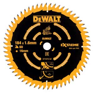DeWalt DT1670-QZ DT1670 HM körfűrészlap 184 x 16 x 60T fához/MDF-hez