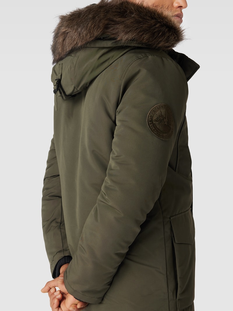 Parka mit Kapuze mit Webpelz-Besatz in olivgrün