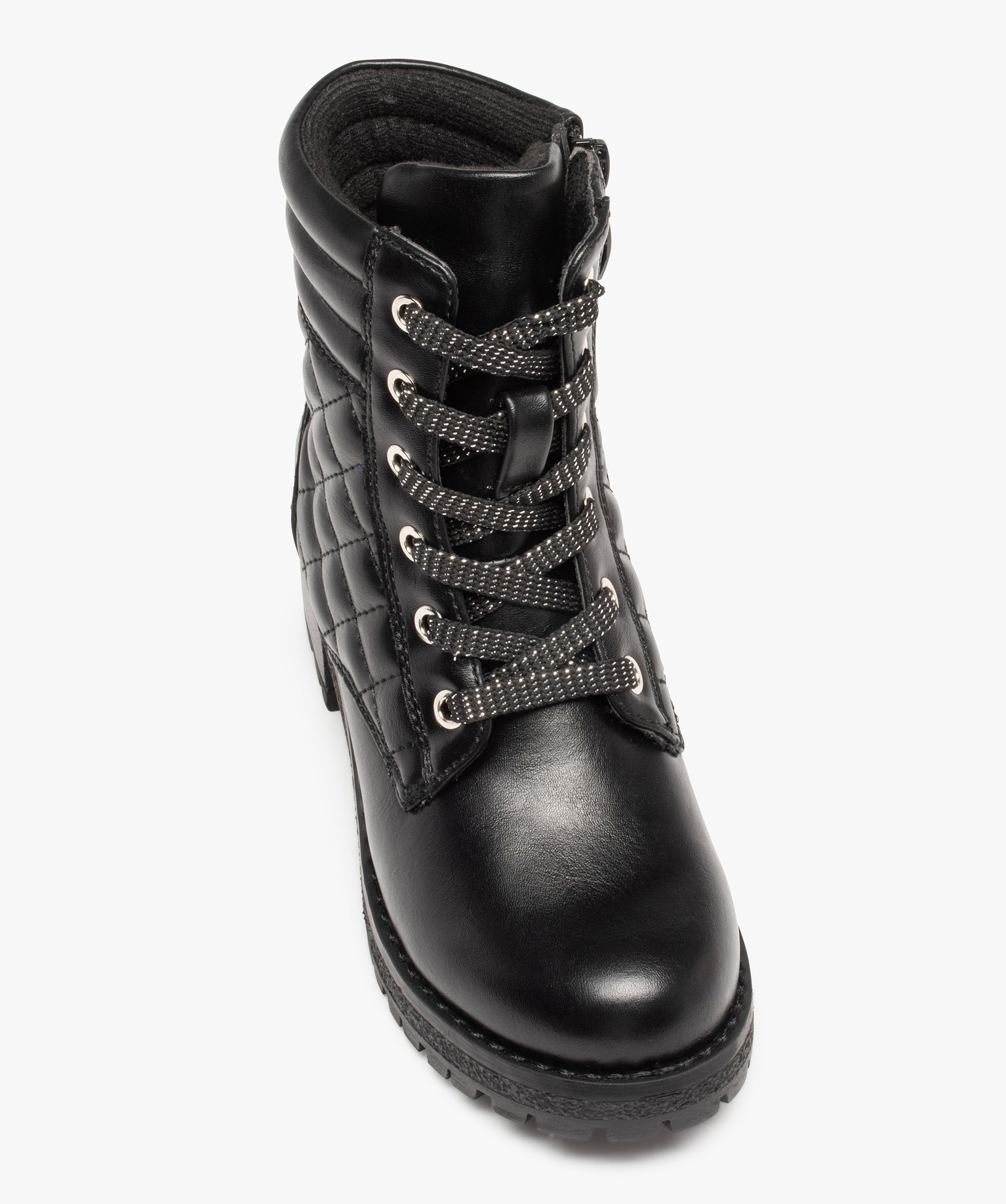 Boots fille à lacets dessus matelassé uni et semelle crantée noir | GEMO