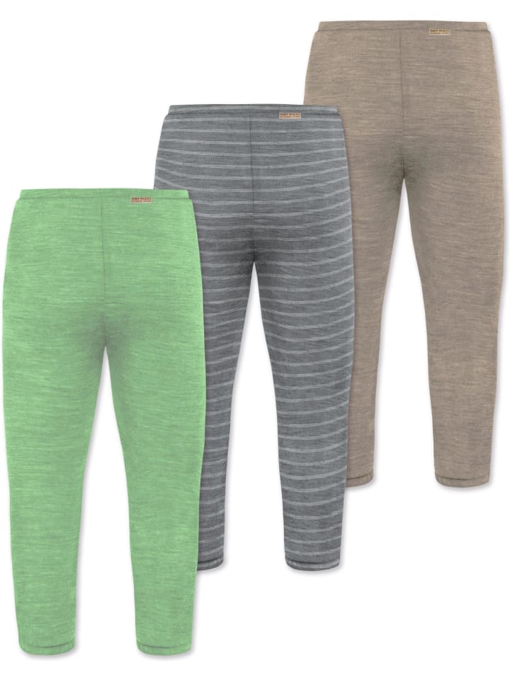 Normani Outdoor Sports 3er Pack Baby Merino Unterhose mit Füßen in Beige/Grau/Grün günstig kaufen