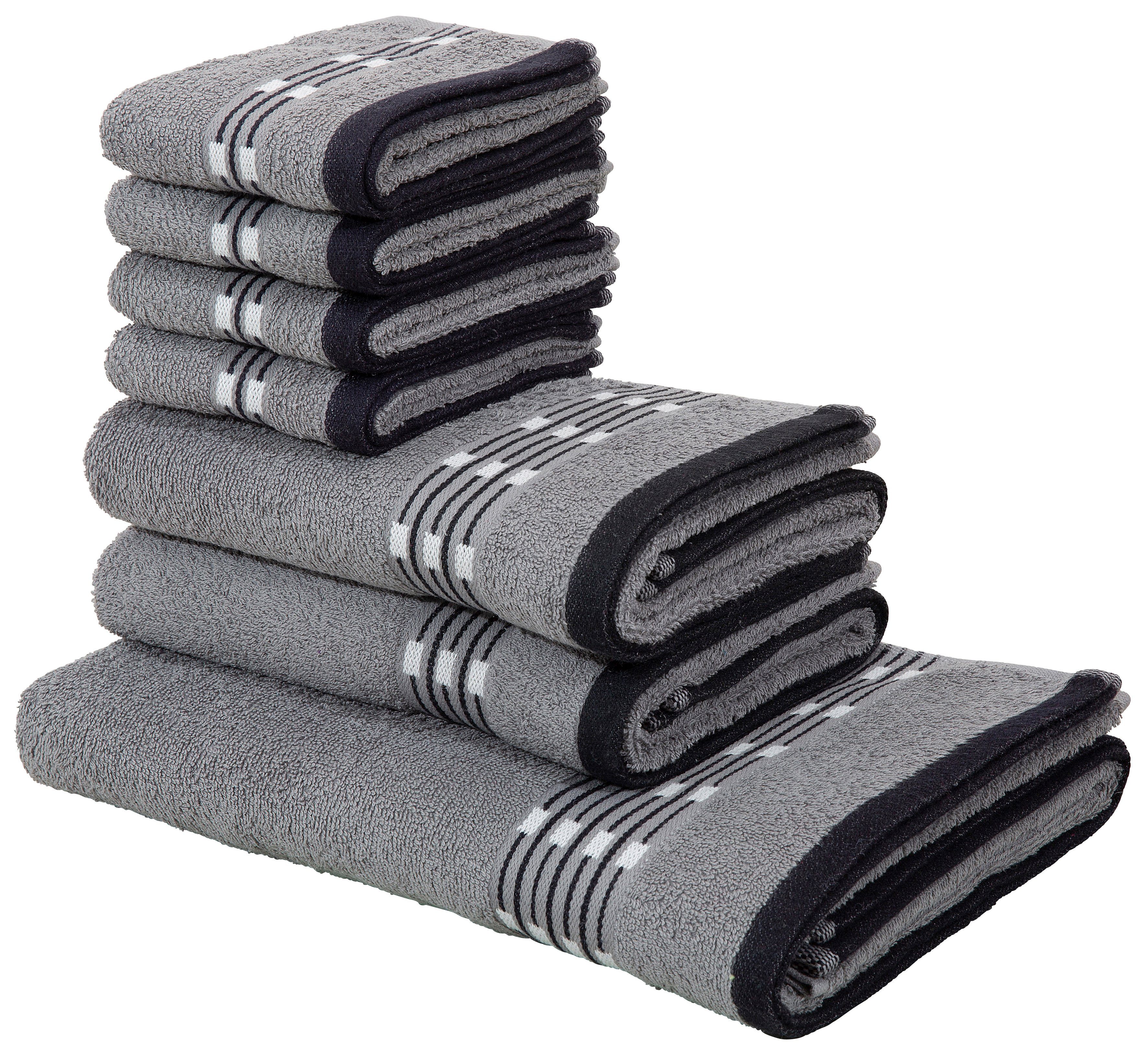 my home Handtuch Set Jonnie, Walkfrottee, (Set, 7-tlg), Handtücher aus 100% Baumwolle, Handtuchset mit gemusterter Bordüre