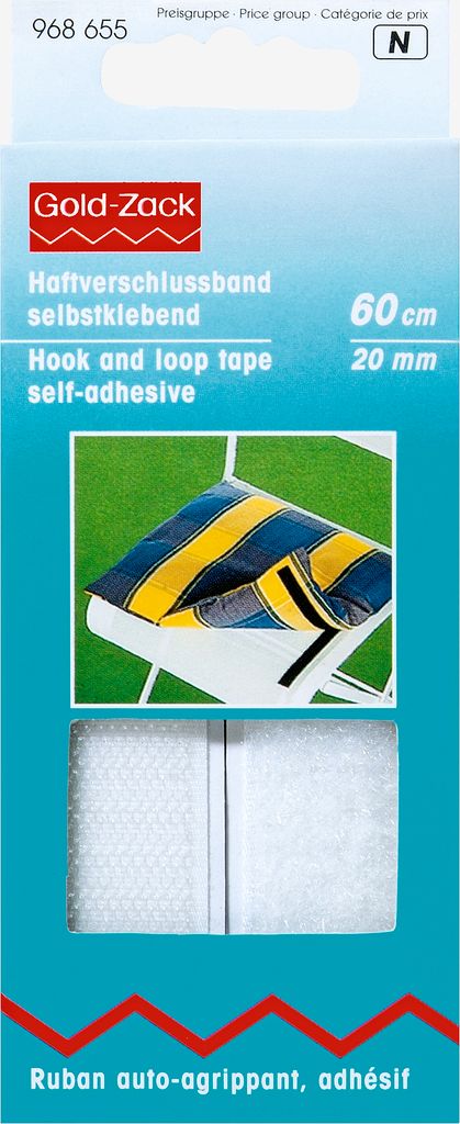 Selvklebende borrelås 20mm 60cm/pakning hvit