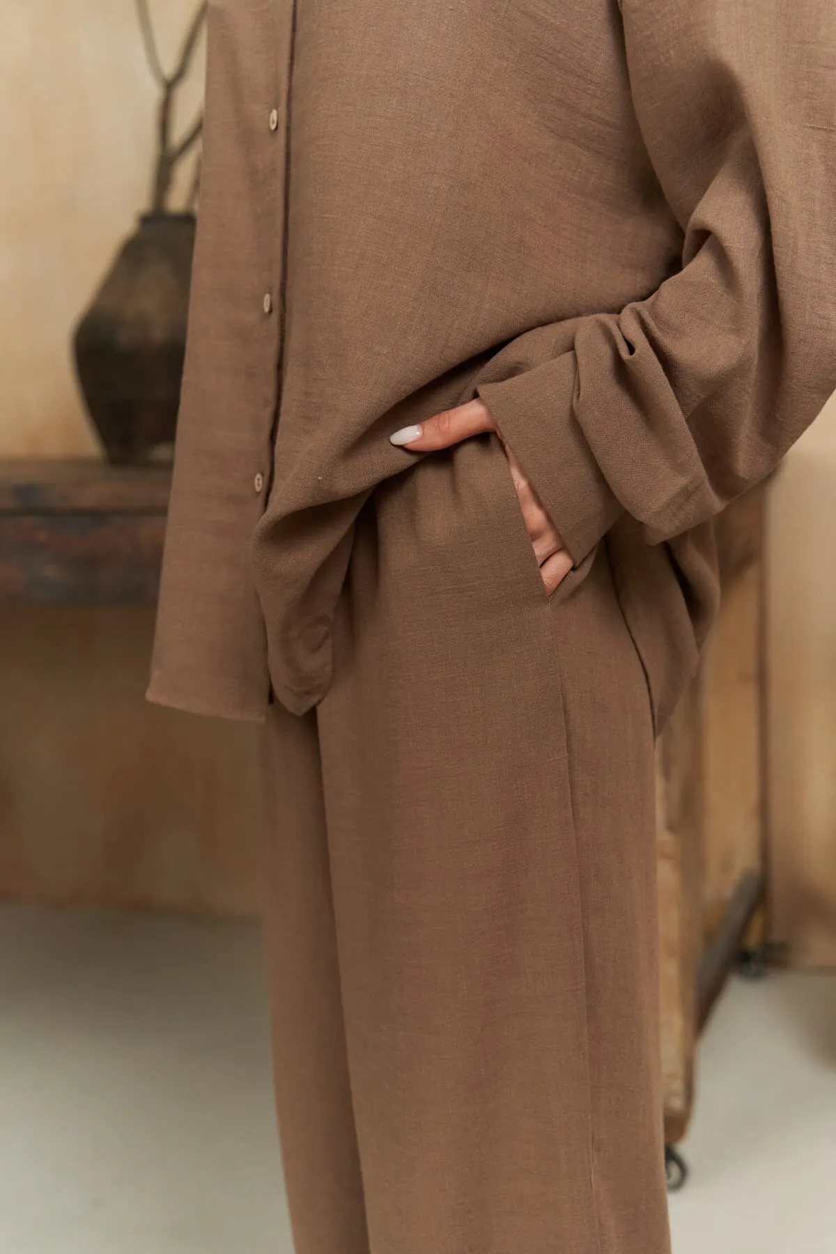 BOHEMAİ  Pedasa – Braunes Hemd-Hosen-Set