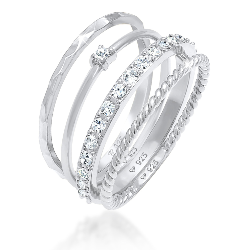 Elli Elli Bague Bague empilée pour femme, set de 4, torsadée en argent sterling 925 Bague