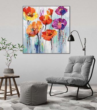 KUNSTLOFT Gemälde Bunter Blumengruß 80x80 cm, Leinwandbild 100% HANDGEMALT Wandbild Wohnzimmer