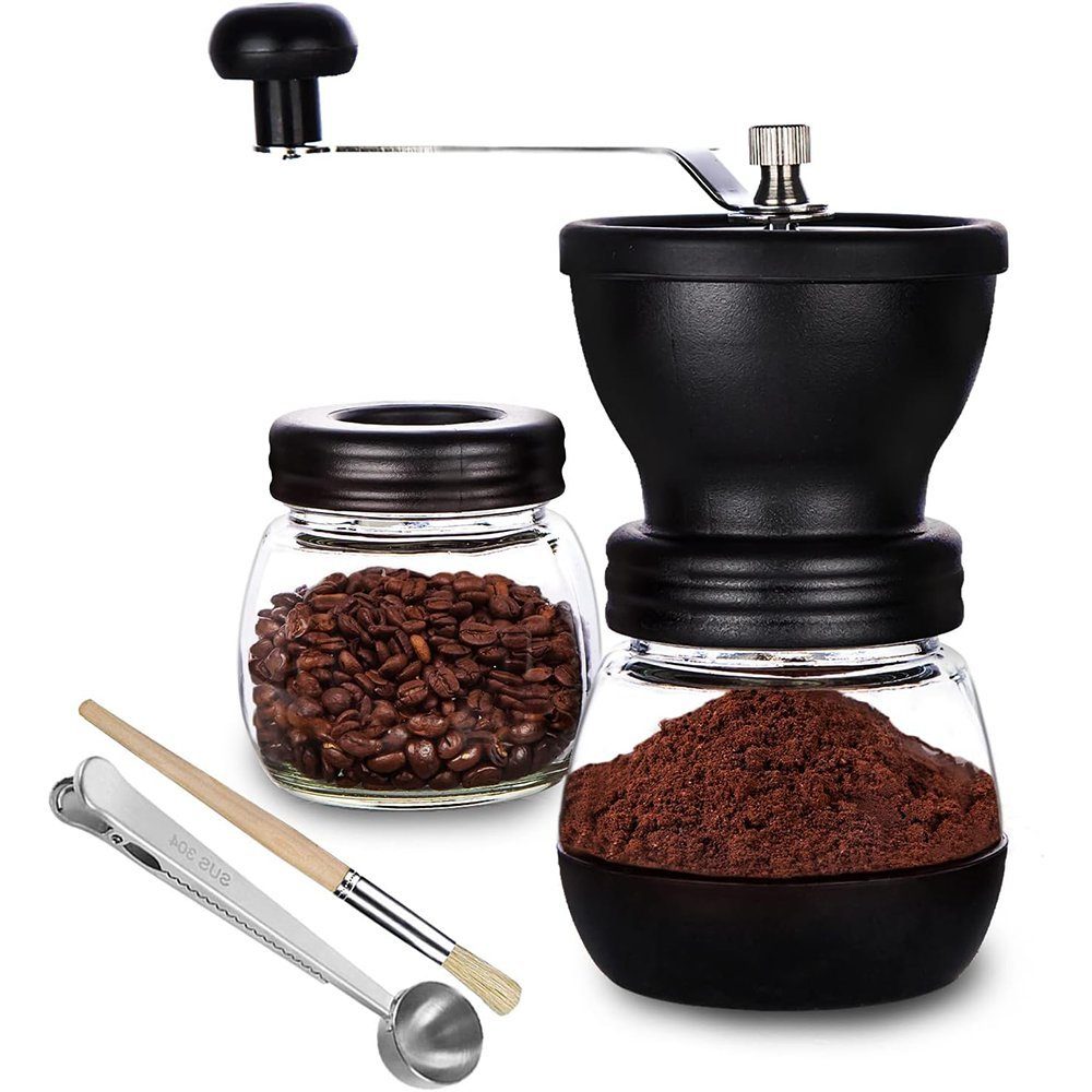 Zimtky Kaffeemühle Kaffeemühle manuell, mit 2 Gläsern Edelstahlgriffe, kaffeemühlen