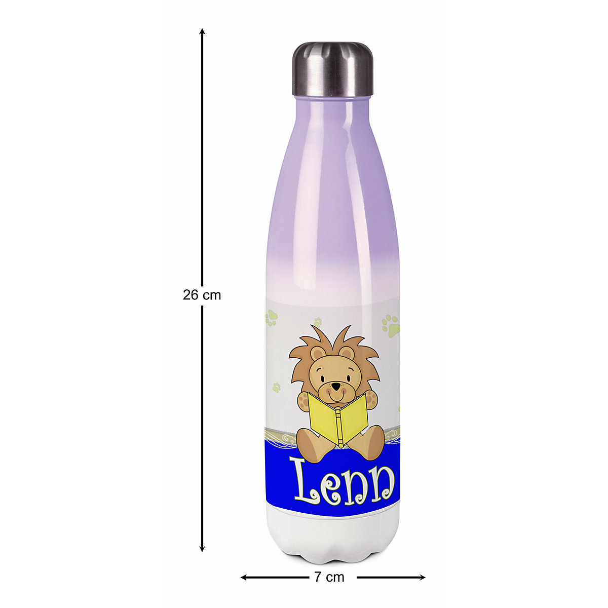 Edelstahl Kinder Thermoflasche / Trinkflasche bunt Leselöwe Farbe blau Spülmaschinenfest, Auslaufsicher, Bruchfest, Doppelwandig, Für Heißgetränke geeignet, Mit Deckel, Isoliert