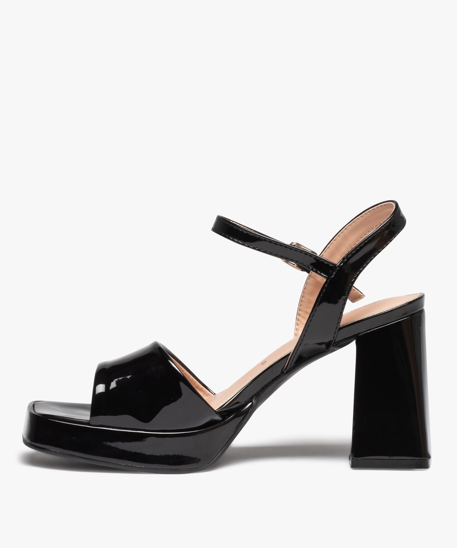 Sandales femme unies et vernies à talon carré évasé noir | GEMO