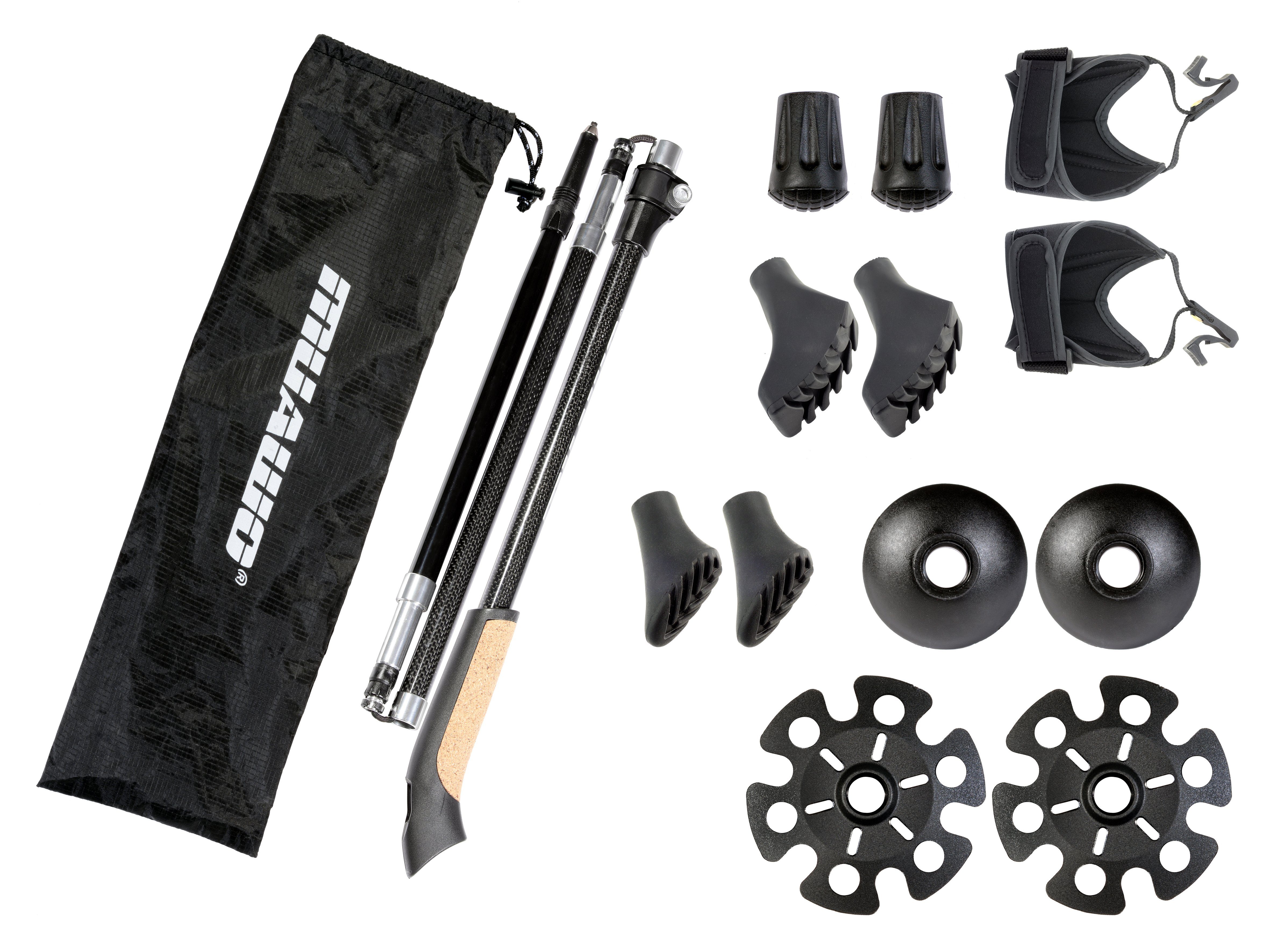 Muawo Nordic-Walking-Stöcke Premium faltbare carbon Walking Stöcke und Trekkingstöcke (Set, Vollständiges 15 Teile Set), 66% Carbon, ultraleicht, robust, falt- und verstellbar