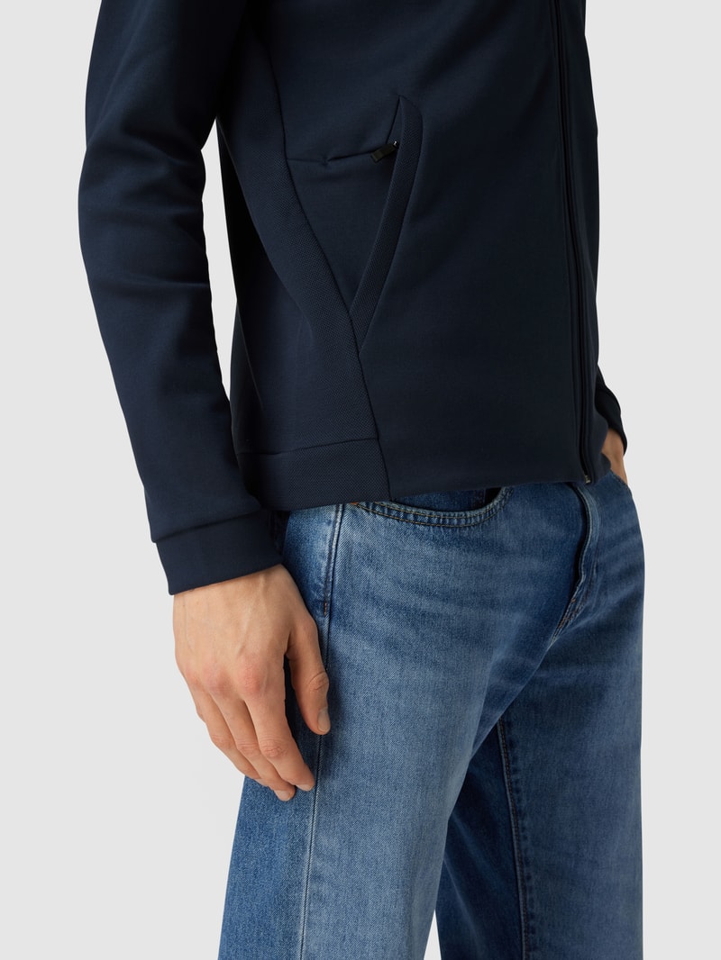 Sweatjacke mit Label-Print Modell 'Saggy Curved' in marineblau