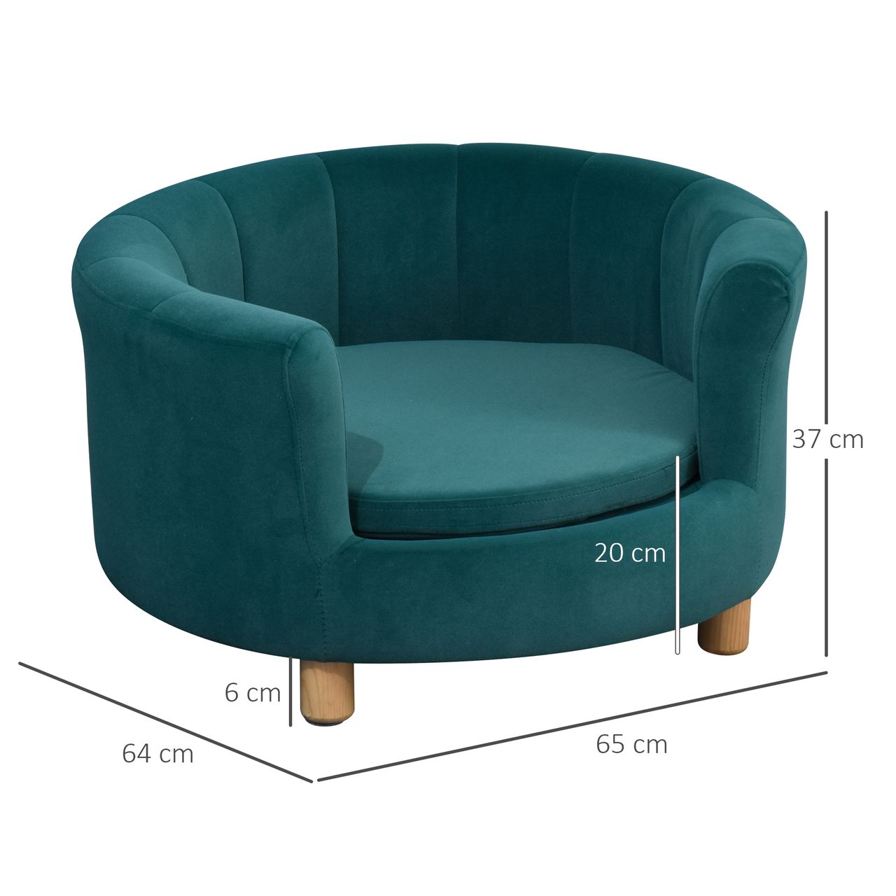 PawHut Hundesofa mit Weichem Bezug Rundes Hundebett Haustiersofa mit Holzbeinen