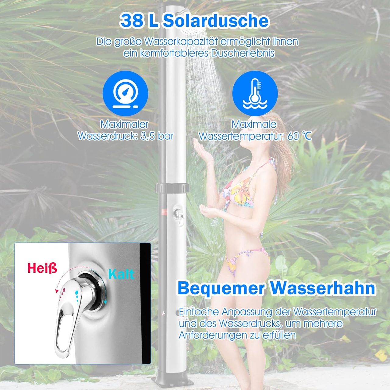 Costway Solardusche 38 Liter | 217,5 cm