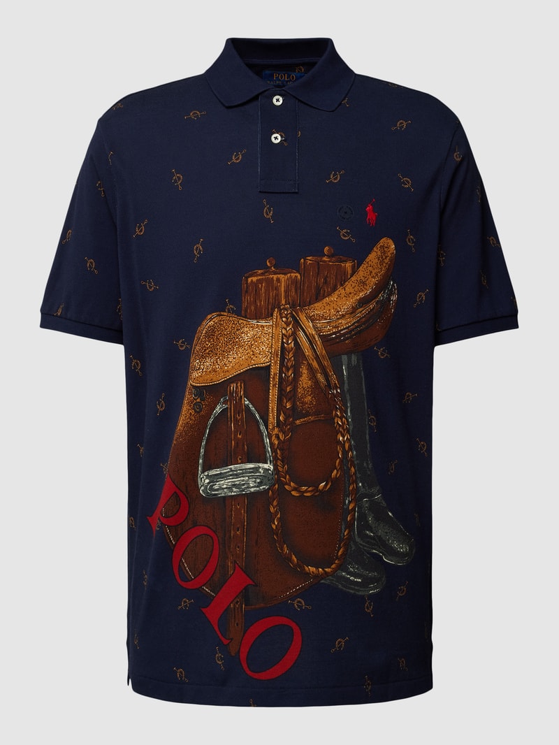 Poloshirt mit Motiv-Print in dunkelblau