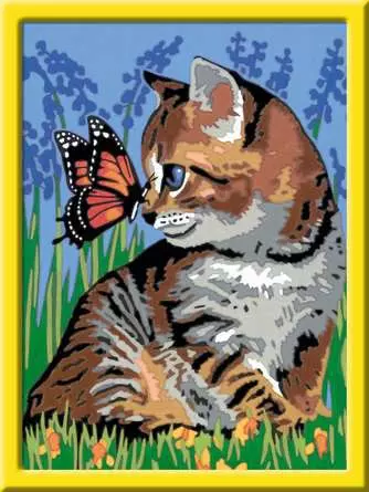 CreArt Katze mit Schmetterling - Malen nach Zahlen für Kinder ab 9 Jahren