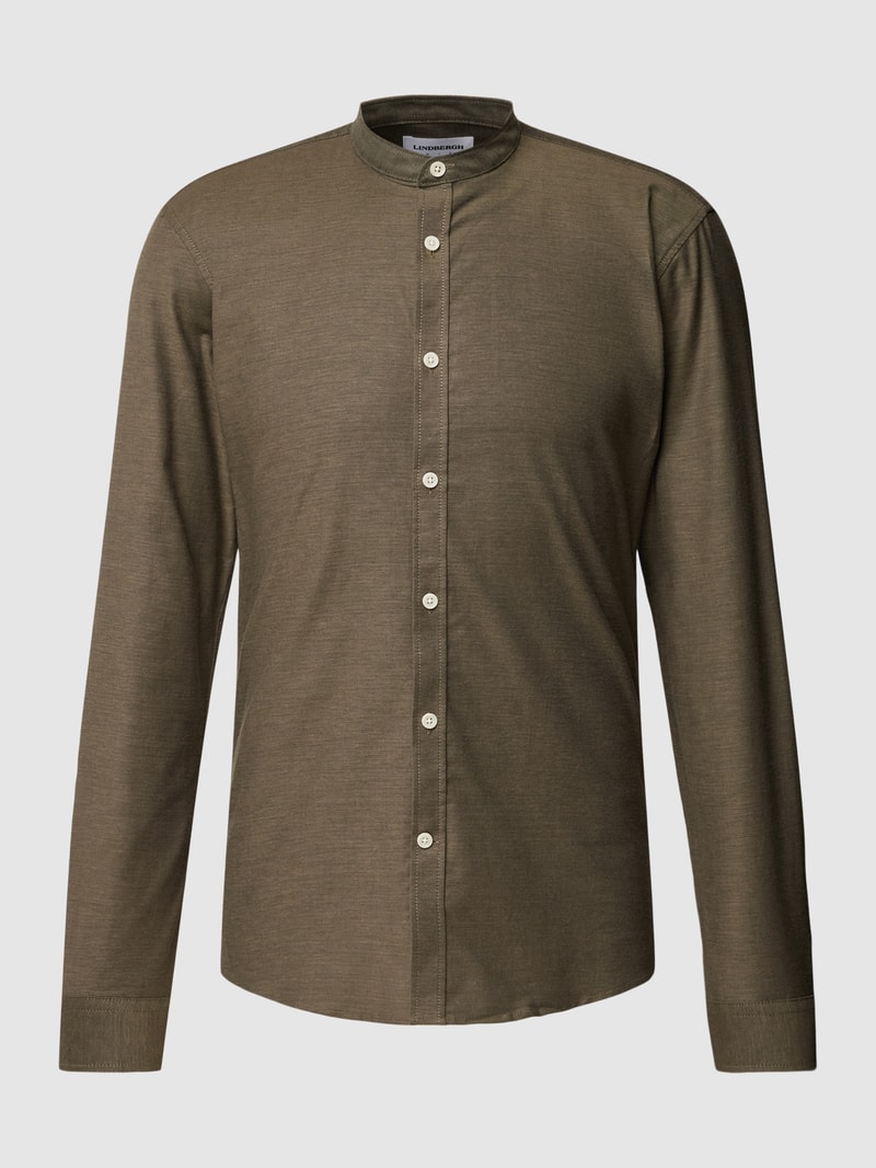 Slim Fit Freizeithemd mit Stehkragen Modell 'Superflex' in olivgrün