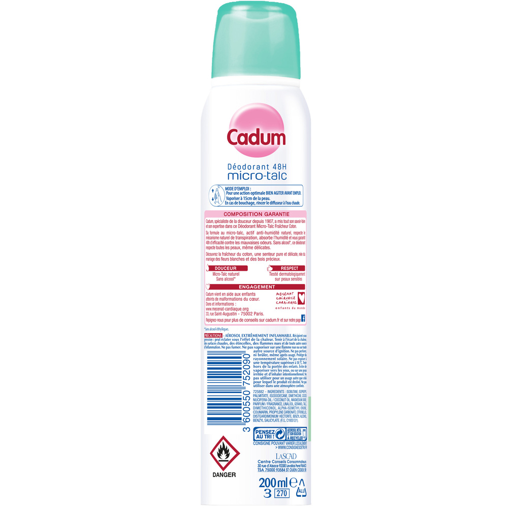 cadum Cadum Déodorant 48h micro-talc Déodorant  fraîcheur coton