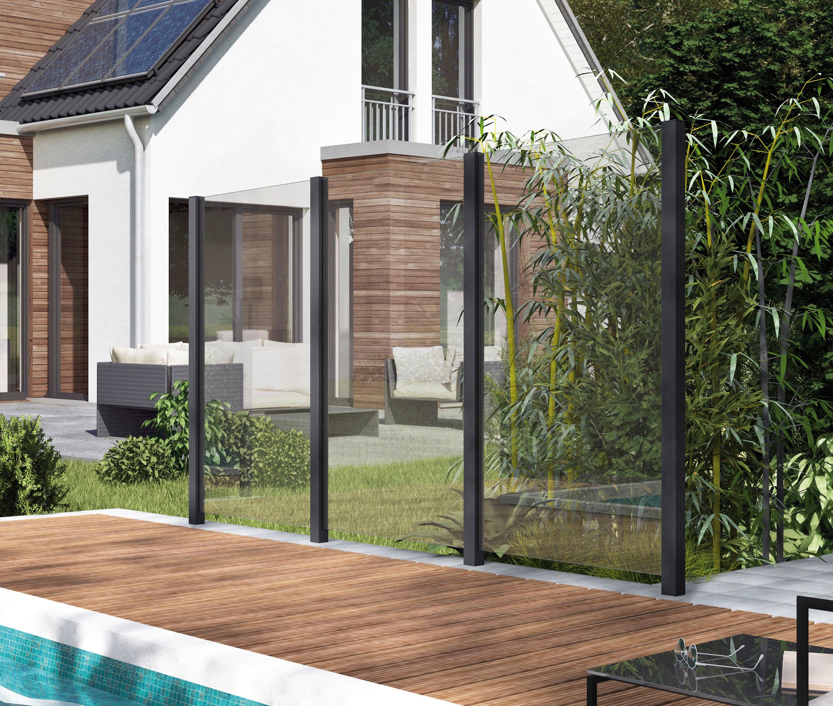 STAKET PRO Zaun, (Set), Glaszaun, Gesamtlänge: 3,284 m, 4 Pfosten