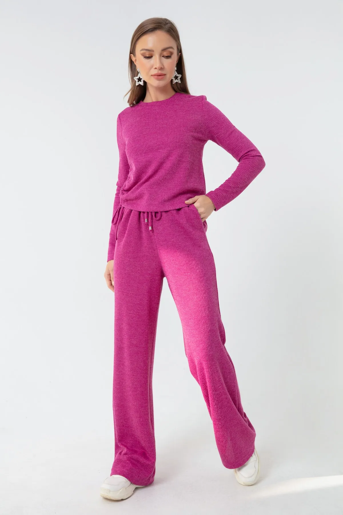 Lafaba  Fuchsiafarbene Strickhose mit elastischem Bund für Damen