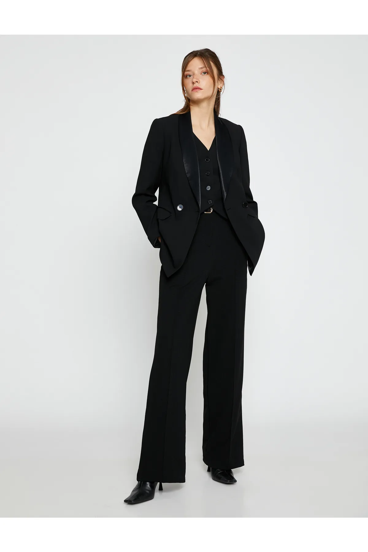 Koton  Palazzo-Hose mit weitem Bein, gerippt und hoher Taille