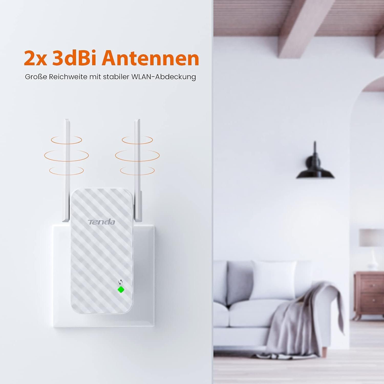 Tenda WLAN Verstärker externe Antennen, LED Anzeige, für allen WLAN Routern WLAN-Repeater
