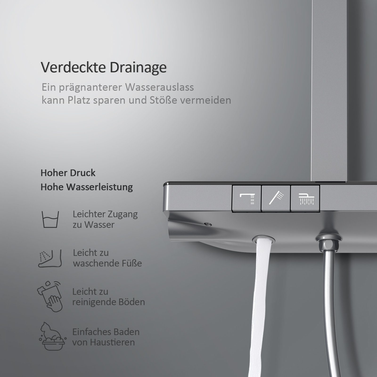 EMKE Duschsystem Duschsystem mit Thermostat Duschset mit 40cm Thermostatische Platte, 4 Strahlart(en), Brausestange, Handbrause, Regendusche, Wasserauslass, Anthrazit Matt
