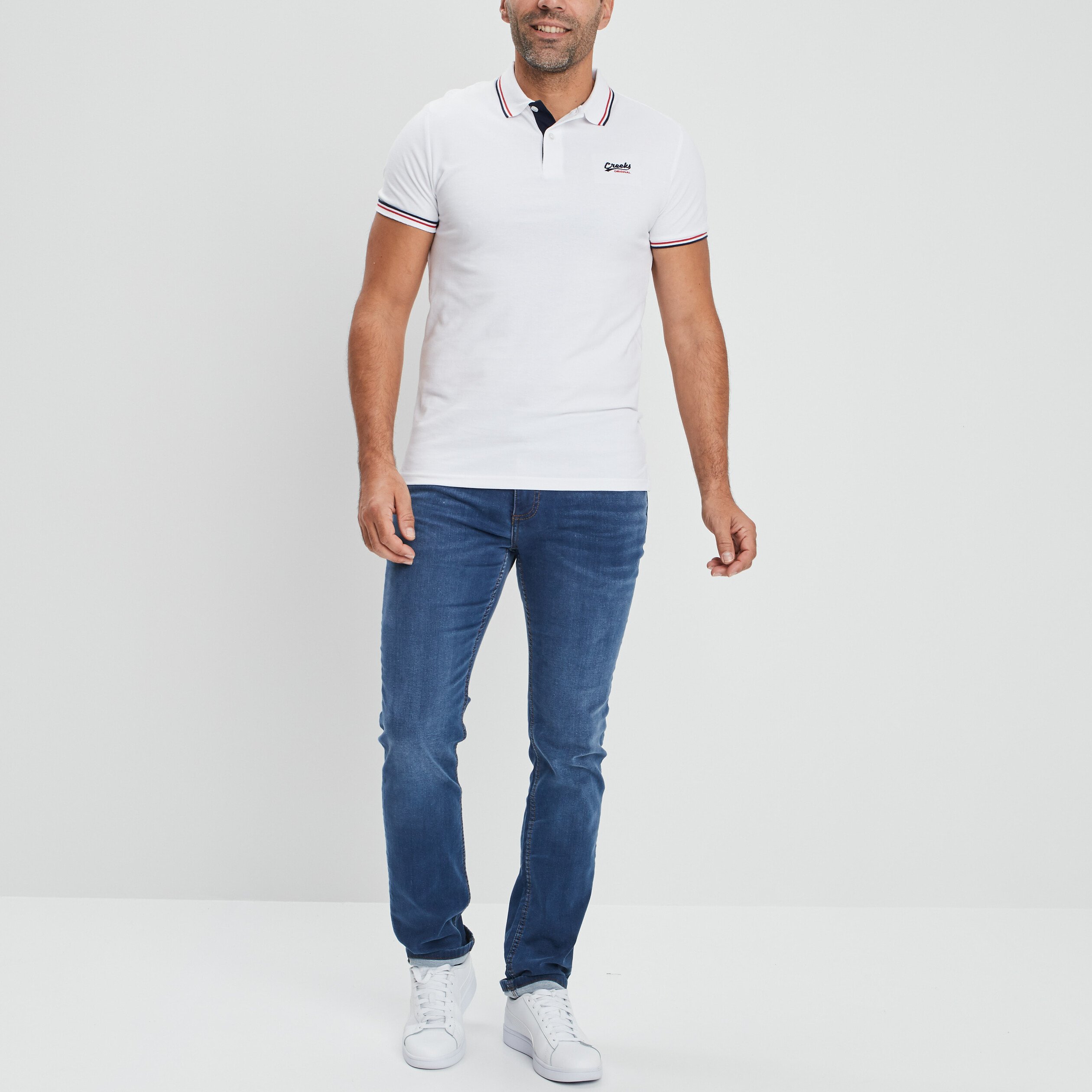 Polo avec broderie poitrine Creeks blanc homme | La Halle