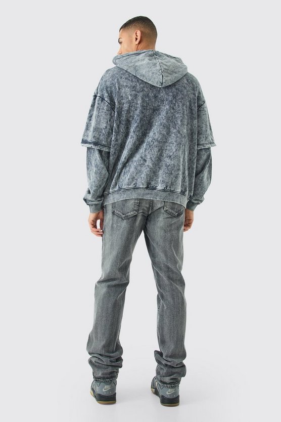 Bestickter Oversize Hoodie mit Acid-Waschung