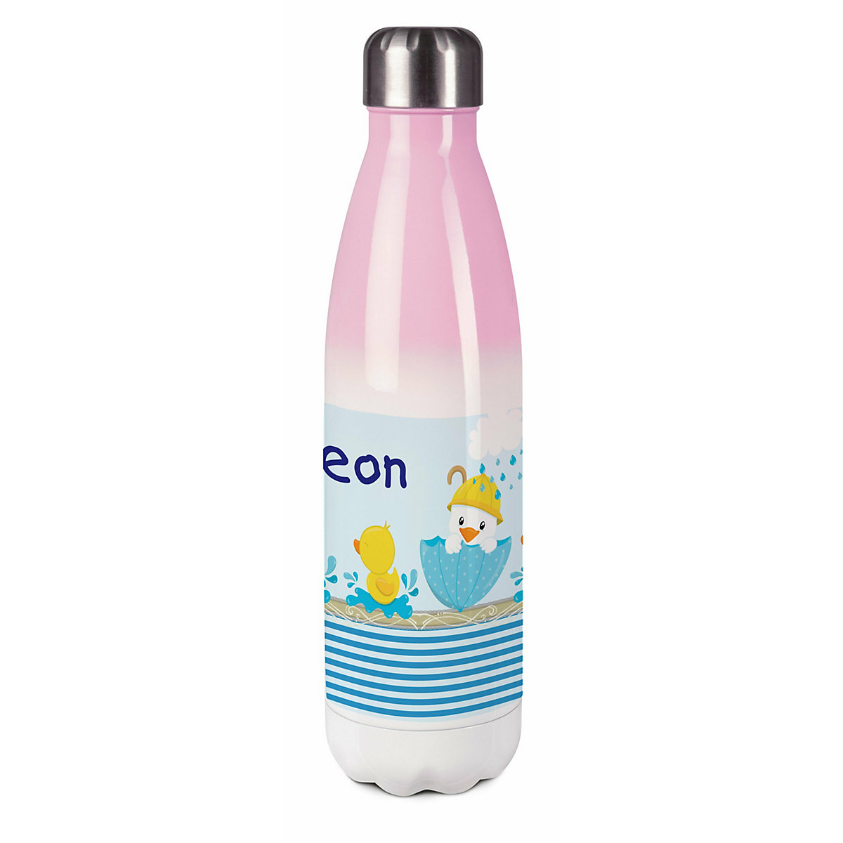 Edelstahl Kinder Thermoflasche / Trinkflasche bunt Ente Spülmaschinenfest, Auslaufsicher, Bruchfest, Doppelwandig, Für Heißgetränke geeignet, Mit Deckel, Isoliert
