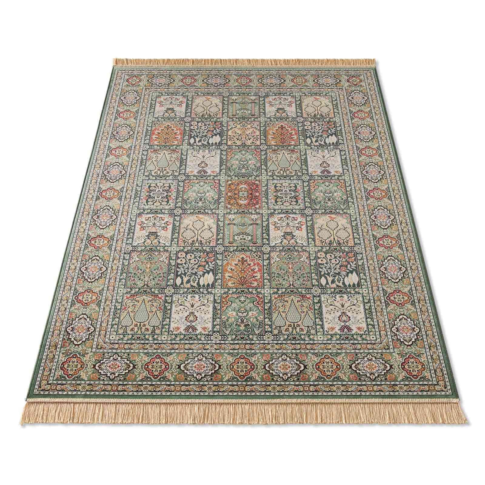 Teppich Palazzo Royal Vintage Felder Moud, TaraCarpet, rechteckig, Höhe: 6 mm, Felder Seiden Optik grün Wohnzimmer Schlafzimmer Esszimmer 67x105