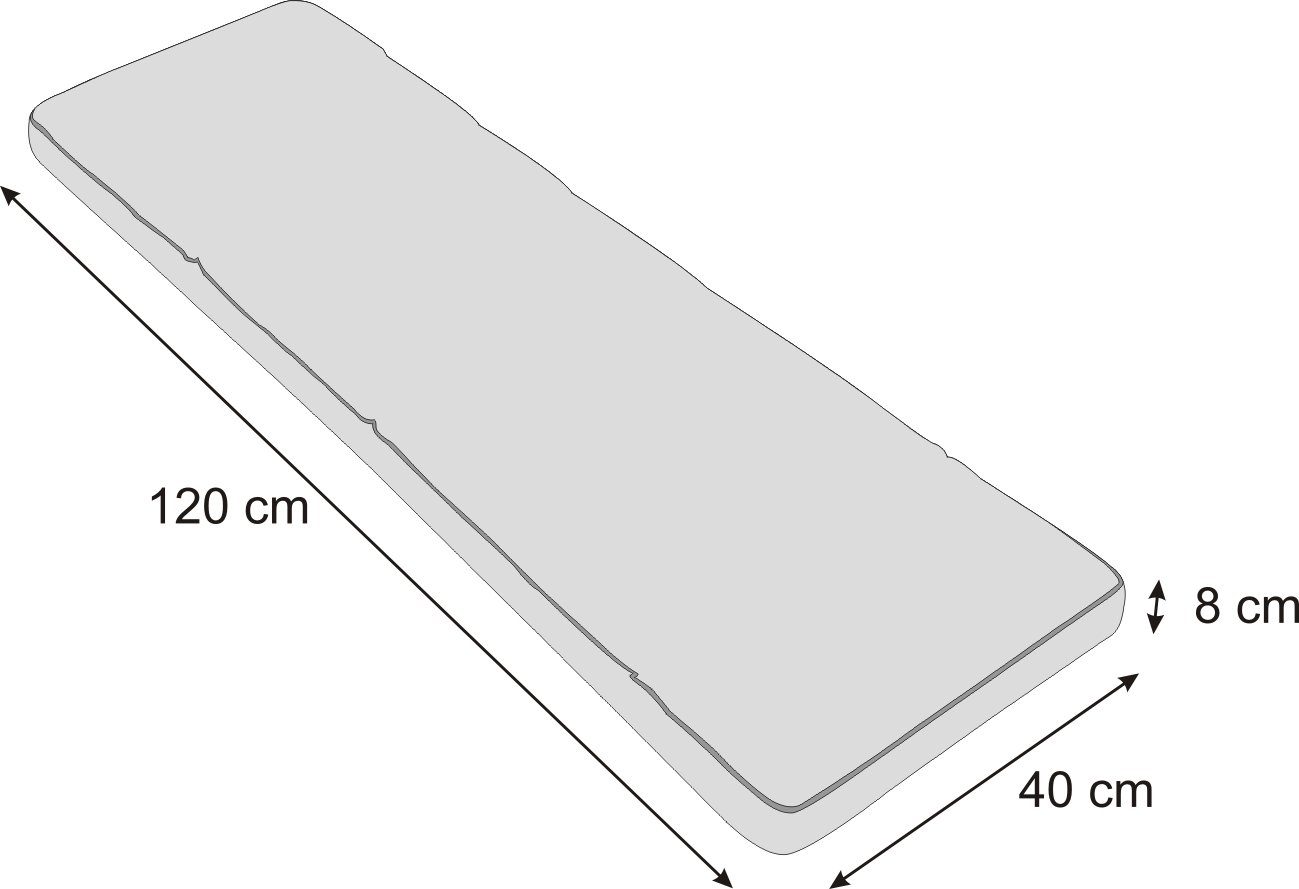 Bjird Bankauflage Auflage für Gartenbank 120x40, 120x50, 150x40, 150x50, 180x40, 180x50, UV-bestädig, wetterfest, 8 cm dicke Polsterung, Made in EU
